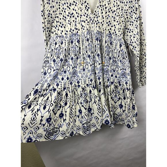 Jessica Simpson Dress Women L Blue 100% Cotton Tiered Babydoll Boho Prairie - Picture 5 of 8
